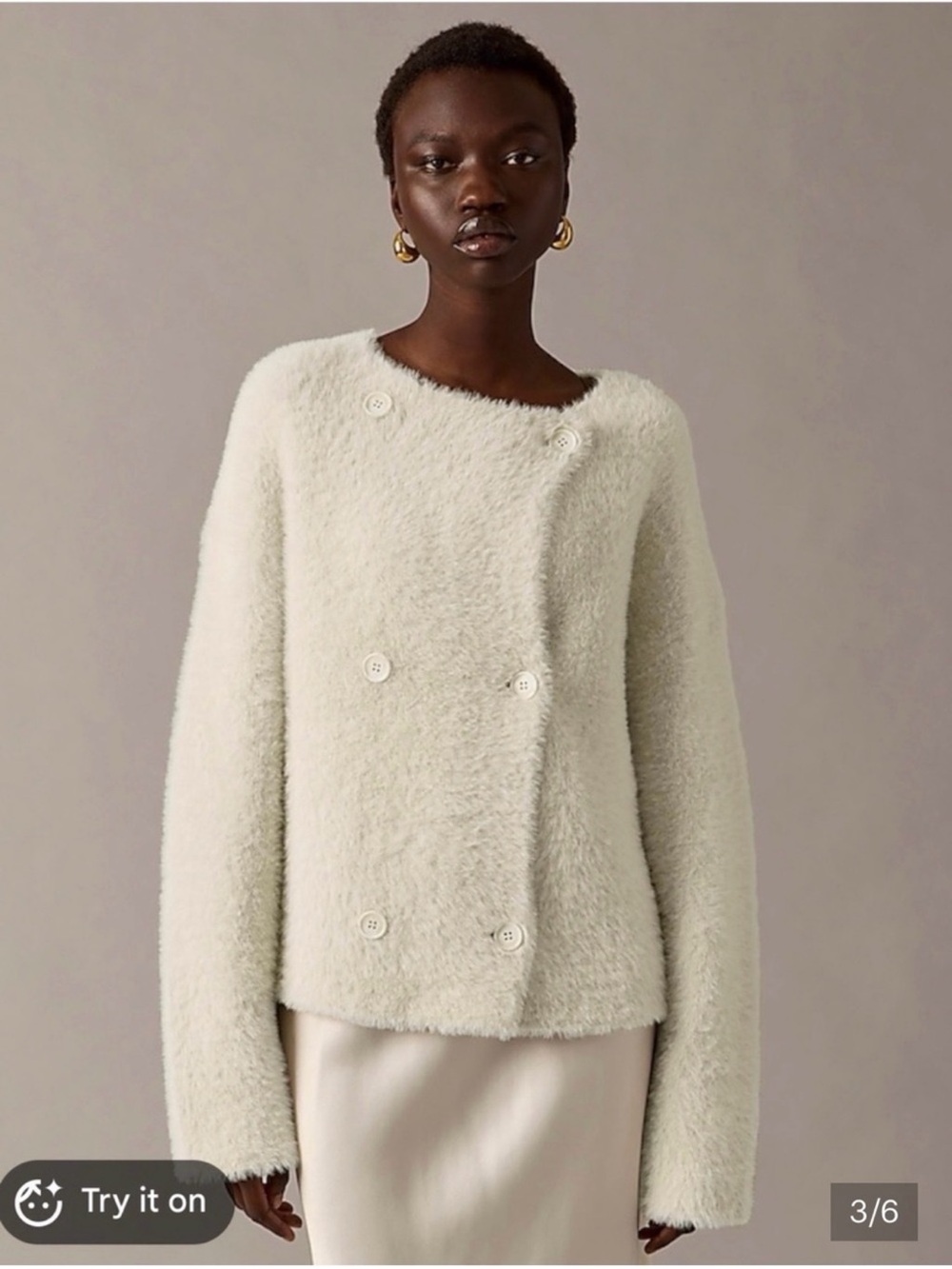 J. Crew Collections Jacket Cozy Double-Breasted Fuzzy Jacket in Ivory